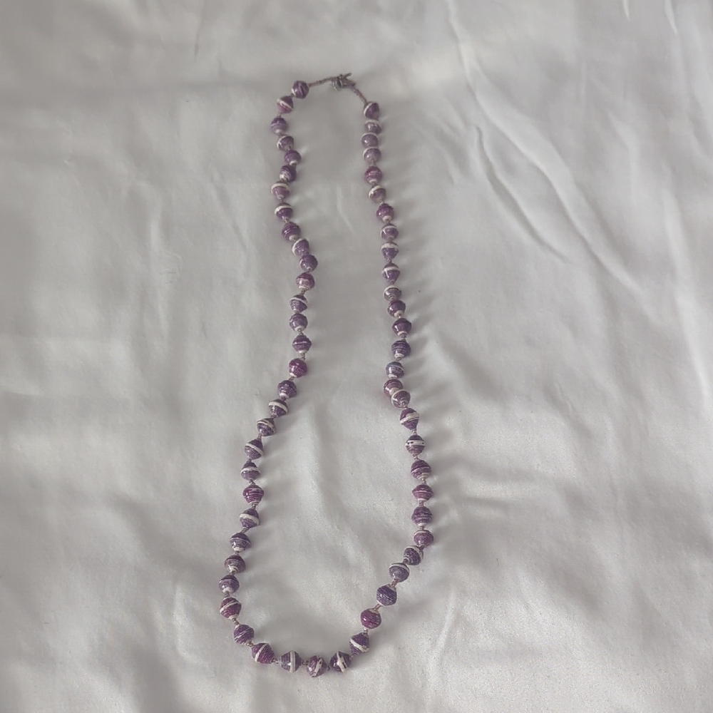 Necklace Handmade With Paper Purple Beads